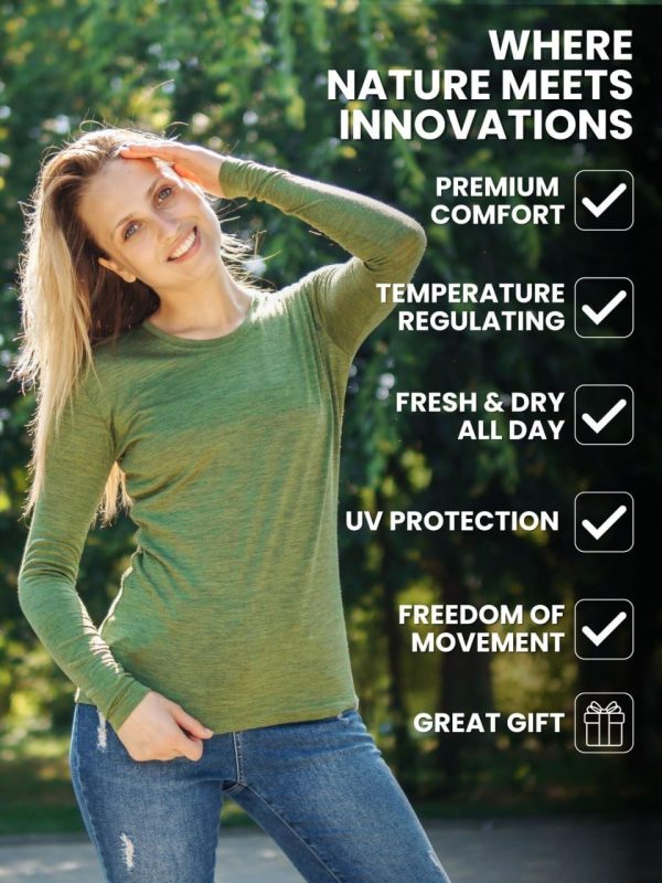 Merino Wool Base Layer Women - 100% Merino Wool Heavyweight, Midweight, Lite Long Sleeve Thermal Shirt and Socks
