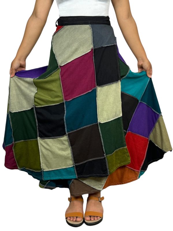 Women's 2025 Spring Distressed Boho Gypsy Hippie Patched Skirt - Adjustable Wrapper Long Skirts for Women