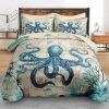 Comforter Set Queen Size, Octopus Beach 7 Pcs Bedding for Kids and Adults, Summer Sea Animal Bed Sheet Sets with Fitted Sheet 2