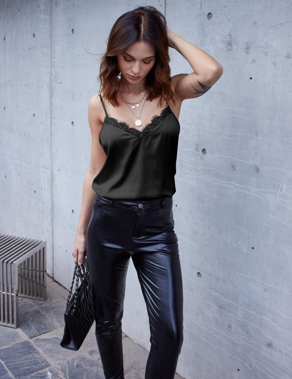 Women's 2 PCS Cami Top Satin Tank Top Adjustable Spaghetti Strap Camisole