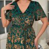 Women's Velvet V Neck Wrap Semi Formal Dress Cocktail Party Maxi Dress for Wedding Guest