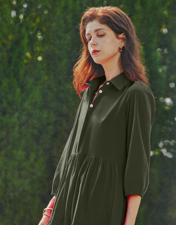 81D0RfkTjUL.jpg Women Flowy Maxi Dresses Casual V Neck Smocked Tiered Babydoll Sundress Beach Long Skirt with Pockets