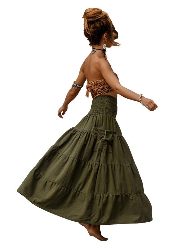 Maxi Boho Skirt Long Pockets Cotton Hippie Bohemian Elastic Waist Gypsy Skirt