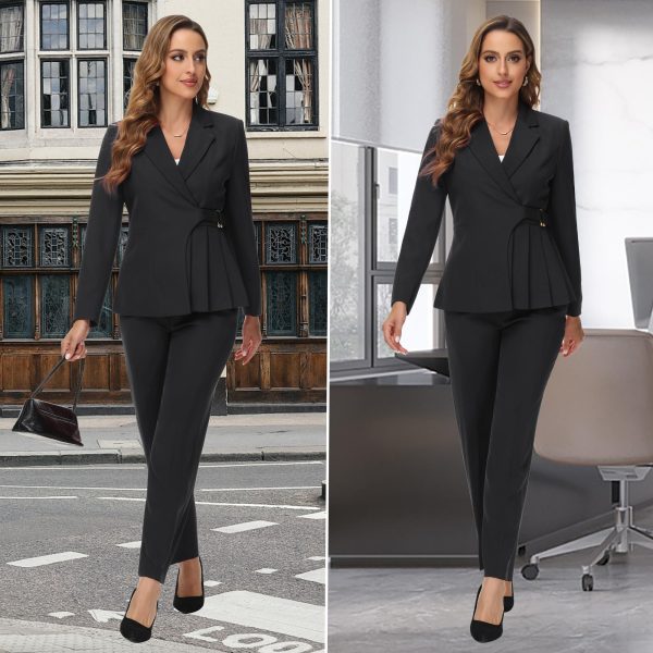 Women's Pants Suit Solid Jacket 2 Piece Set Irregular Blazer Suit Business Casual