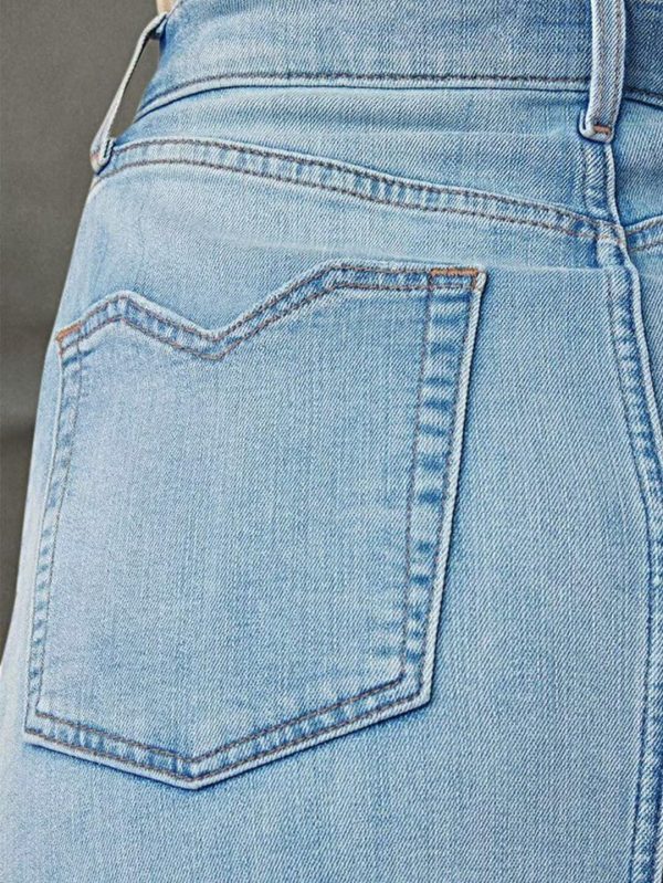 Straight High Rise Vintage Zipped up Wash Split Thigh Midi Denim Skirt Without Belt