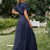 81XgYM37dHL.jpg Simplee Women's Boho Floral Maxi Dress Flowy Casual V Neck Short Sleeve Wedding Guest Holiday Beach Long Dress