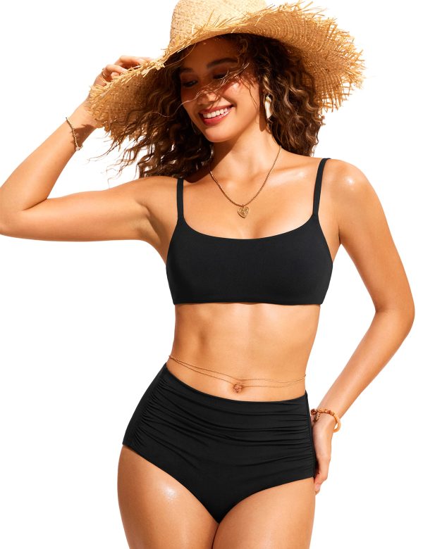 Womens Bikini Top A-C Adjustable Spaghetti Straps Bathing Suit Scoop Neck Padded Swimsuit Bra
