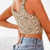 Women's Front Knot Bikini Tops Crop Tankini Top Scoop Neck Padded Bathing Suit Tops
