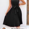Women's 2025 Summer Sleeveless Halter Neck Pleated Midi Cocktail Dresses A Line Flowy Beach Sun Dress with Belt
