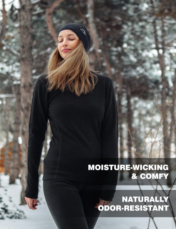 Merino Wool Base Layer Women - 100% Merino Wool Heavyweight, Midweight, Lite Long Sleeve Thermal Shirt and Socks