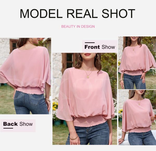 Womens Tops Dressy Casual 3/4 Sleeve Tops Crewneck Business Casual Chiffon Blouses