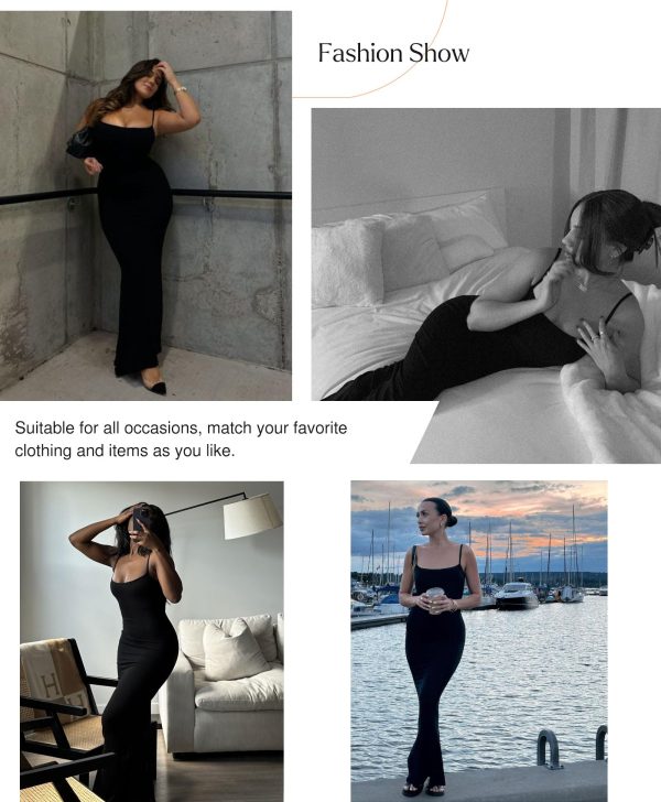 81l-FZJl8HL.jpg Summer Maxi Dress for Women - Cocktail Shapewear Dresses Built-in Bra Adjustable Straps Vacation Long Slip