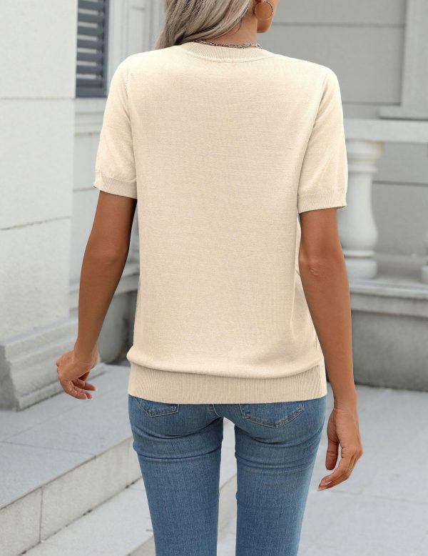 Womens Summer Short Sleeve Tops Crew Neck Lightweight Pullover Sweaters Loose Dressy Casual Blouse Basic Clothes