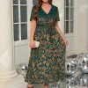 Women's Velvet V Neck Wrap Semi Formal Dress Cocktail Party Maxi Dress for Wedding Guest