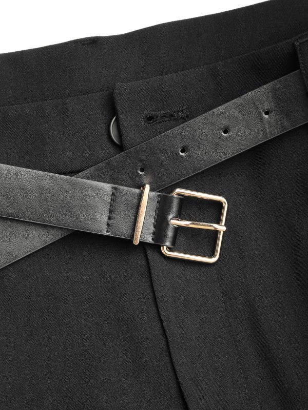 High Waist Solid Tapered Trousers with Belt Curve & Plus