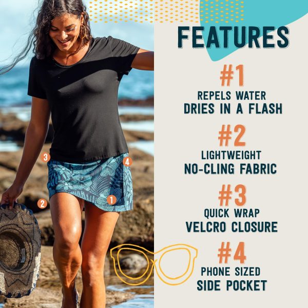 91MOjm7CypL.jpg Length 1 - Wrap Skirt for Women - Quick Dry Swim Cover-Up with Side Pocket - Lightweight for Beach & Travel