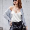 Women's 2 PCS Cami Top Satin Tank Top Adjustable Spaghetti Strap Camisole