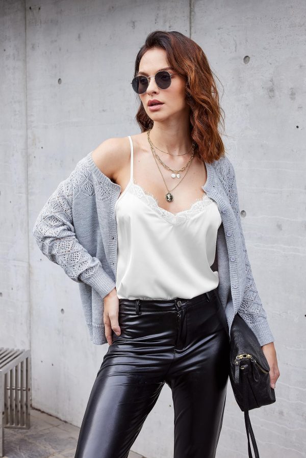 Women's 2 PCS Cami Top Satin Tank Top Adjustable Spaghetti Strap Camisole