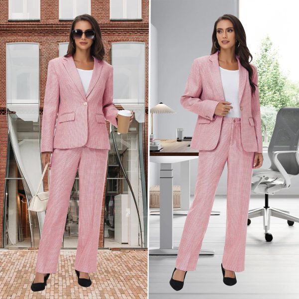 91wSx4CEhiL.jpg Women's Suit 2 Piece Set Buiness Pants Suit for Women Pinstripe Houndstooth Blazer